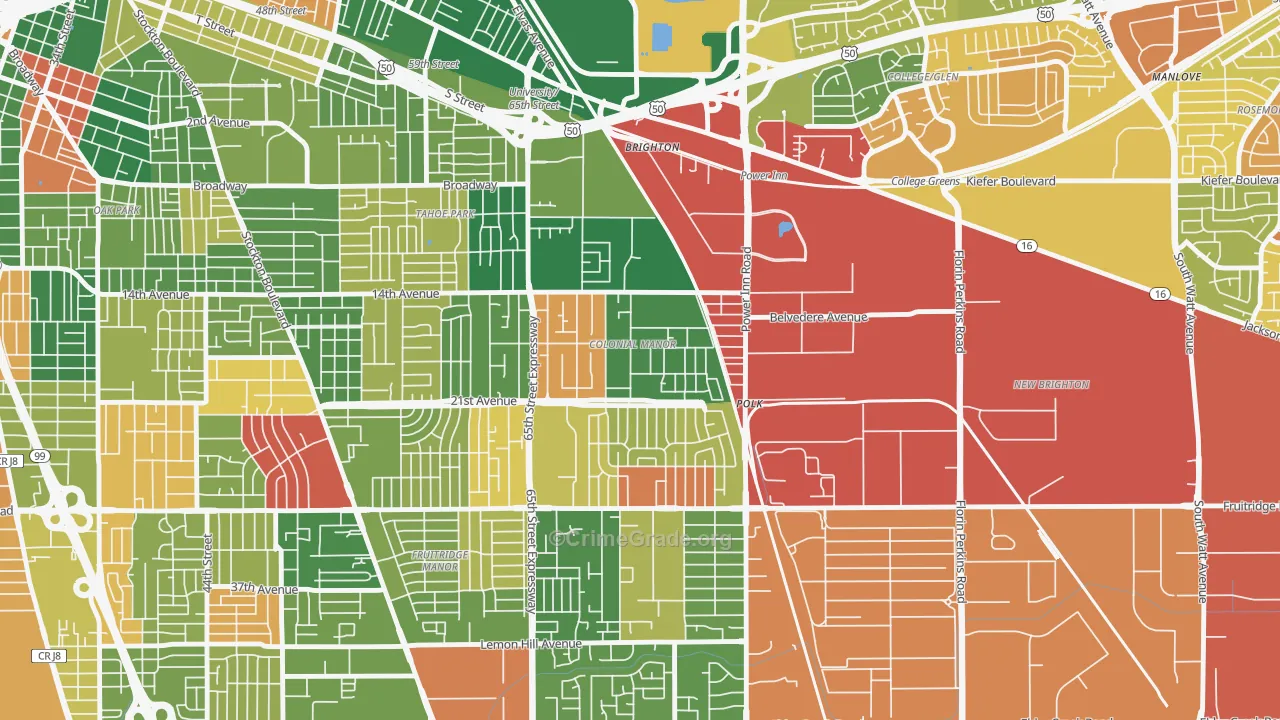 Colonial Manor, Sacramento, CA Map of Theft Rates