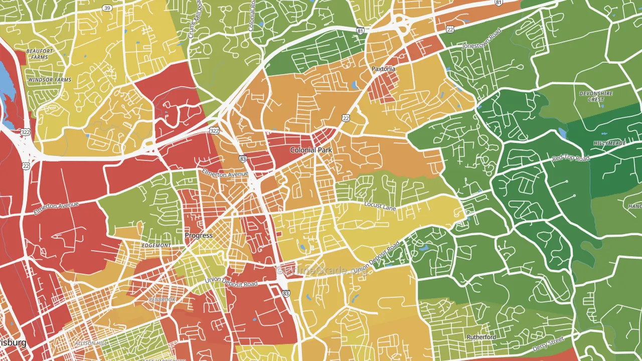 Colonial Park, PA Map of Theft Rates
