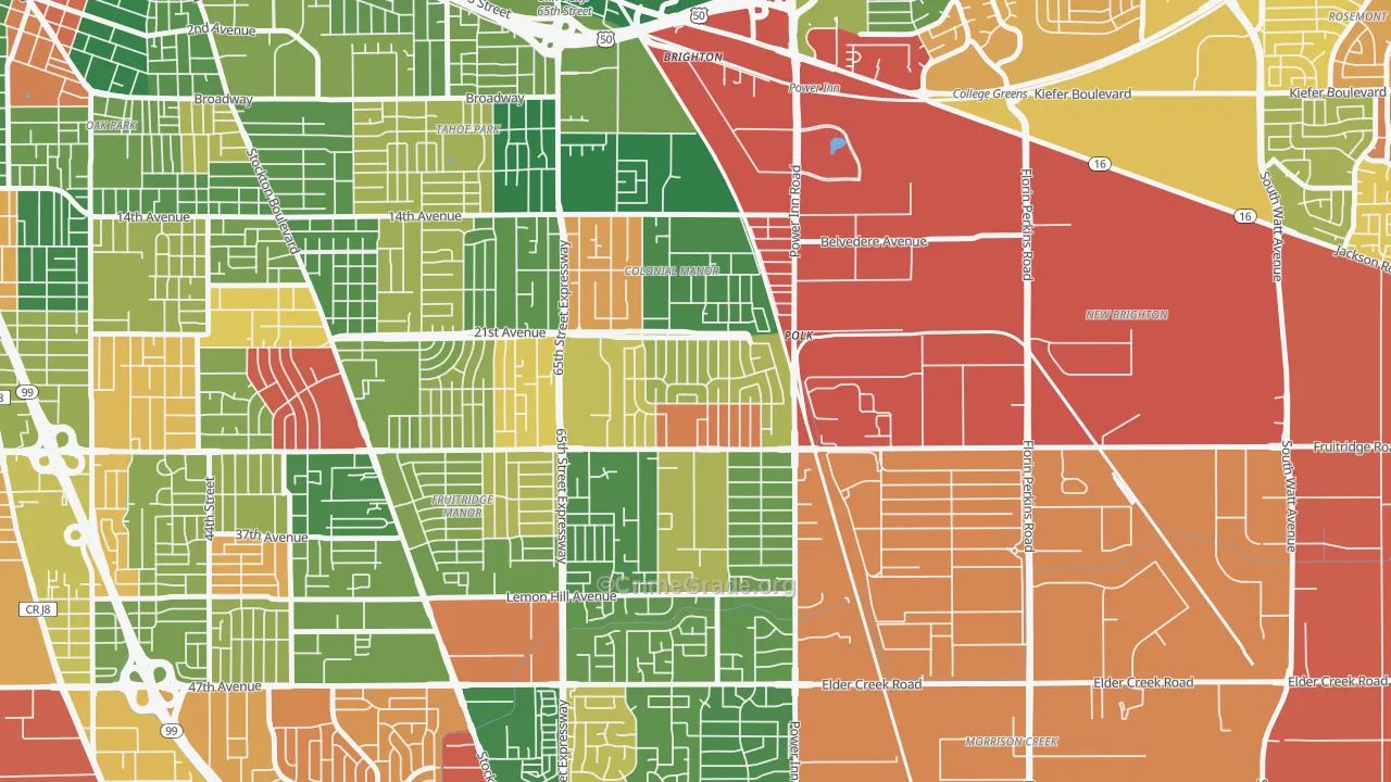 Colonial Village, Sacramento, CA Map of Theft Rates