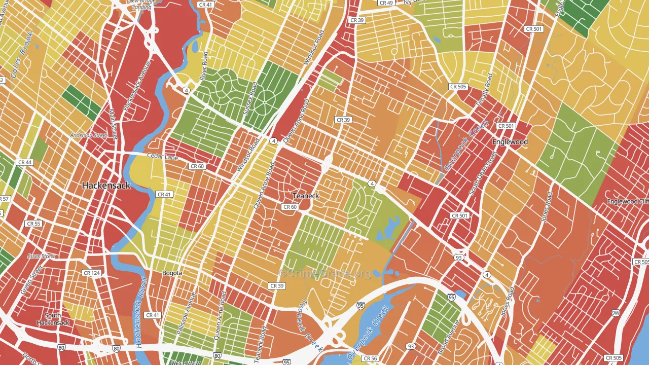 Colonial Village, Teaneck, NJ Map of Theft Rates
