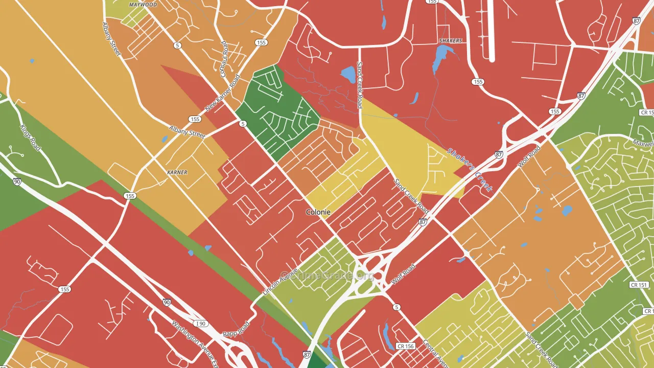 Colonie, NY Map of Theft Rates