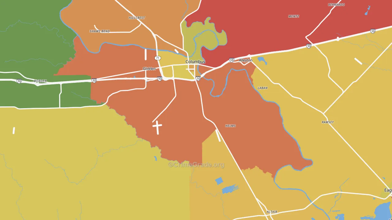 Colorado County, TX Map of Theft Rates