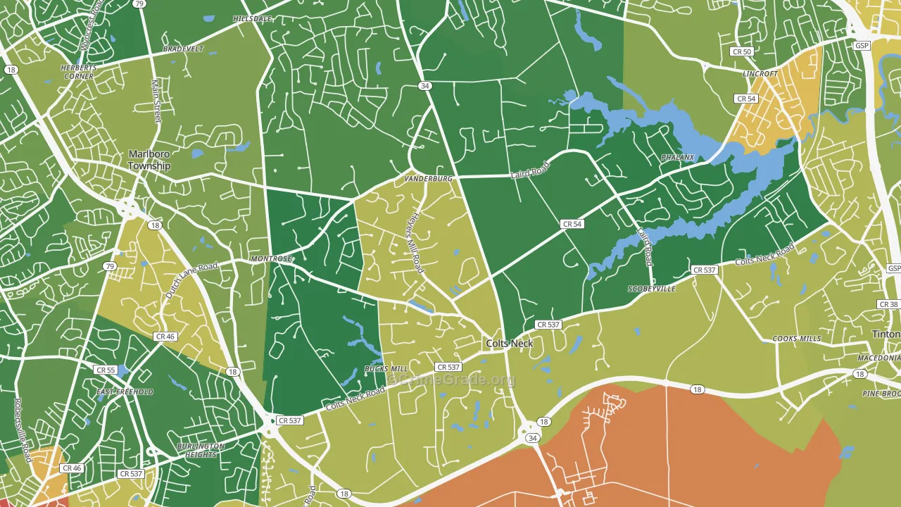 Colts Neck, NJ Map of Theft Rates