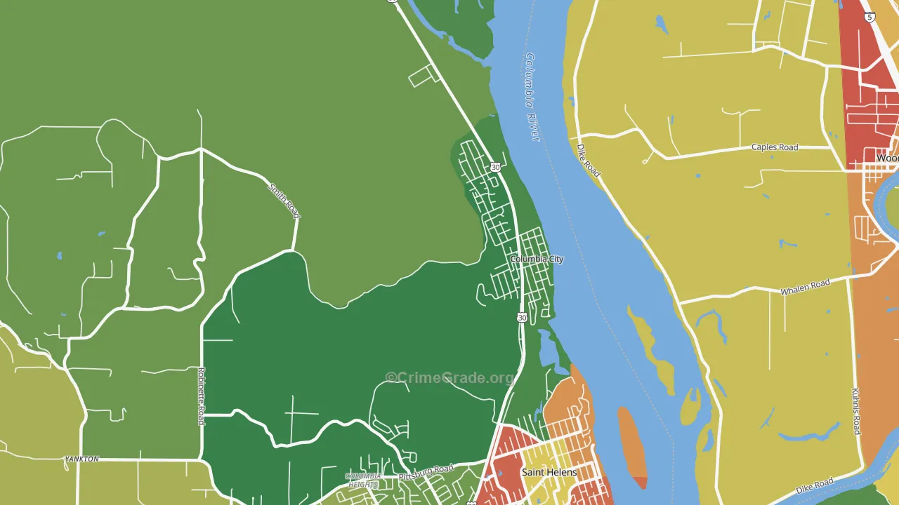 Columbia City, OR Map of Theft Rates