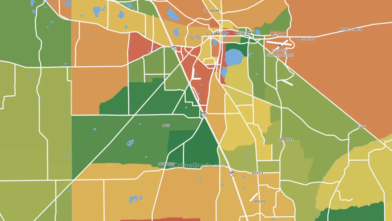 Columbia County, FL Map of Theft Rates