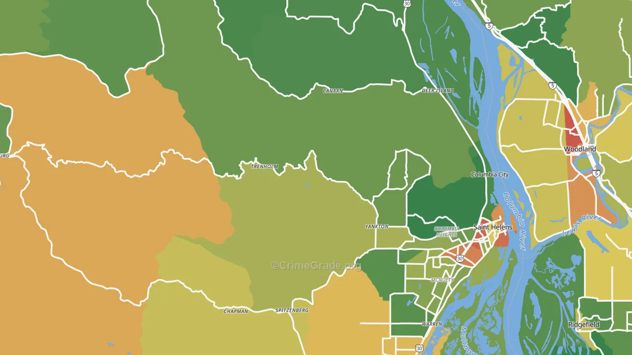 Columbia County, OR Map of Theft Rates