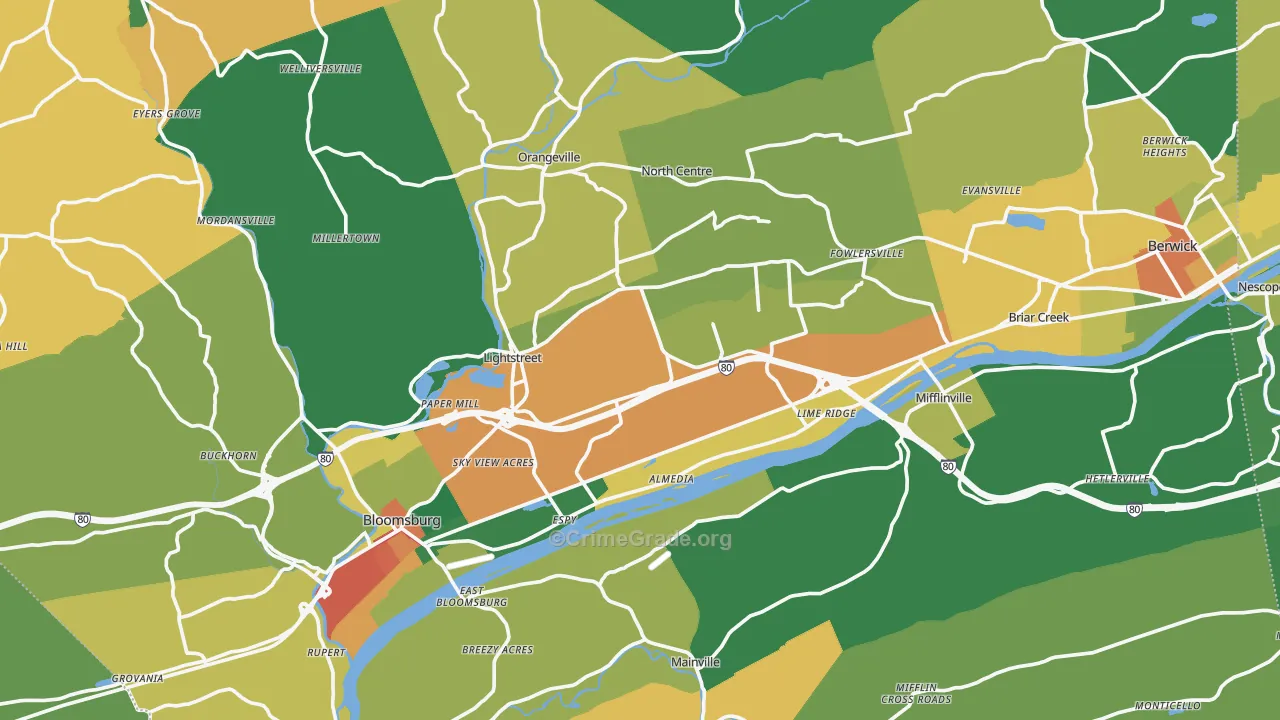 Columbia County, PA Map of Theft Rates