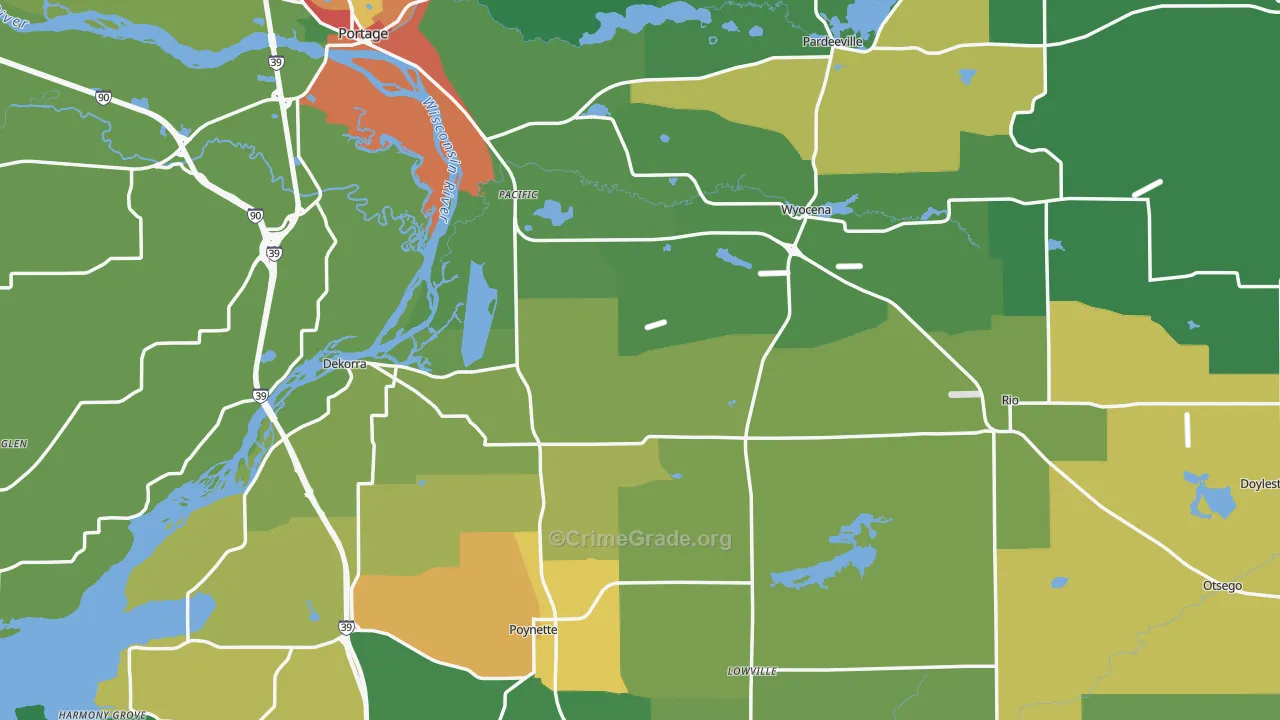 Columbia County, WI Map of Theft Rates