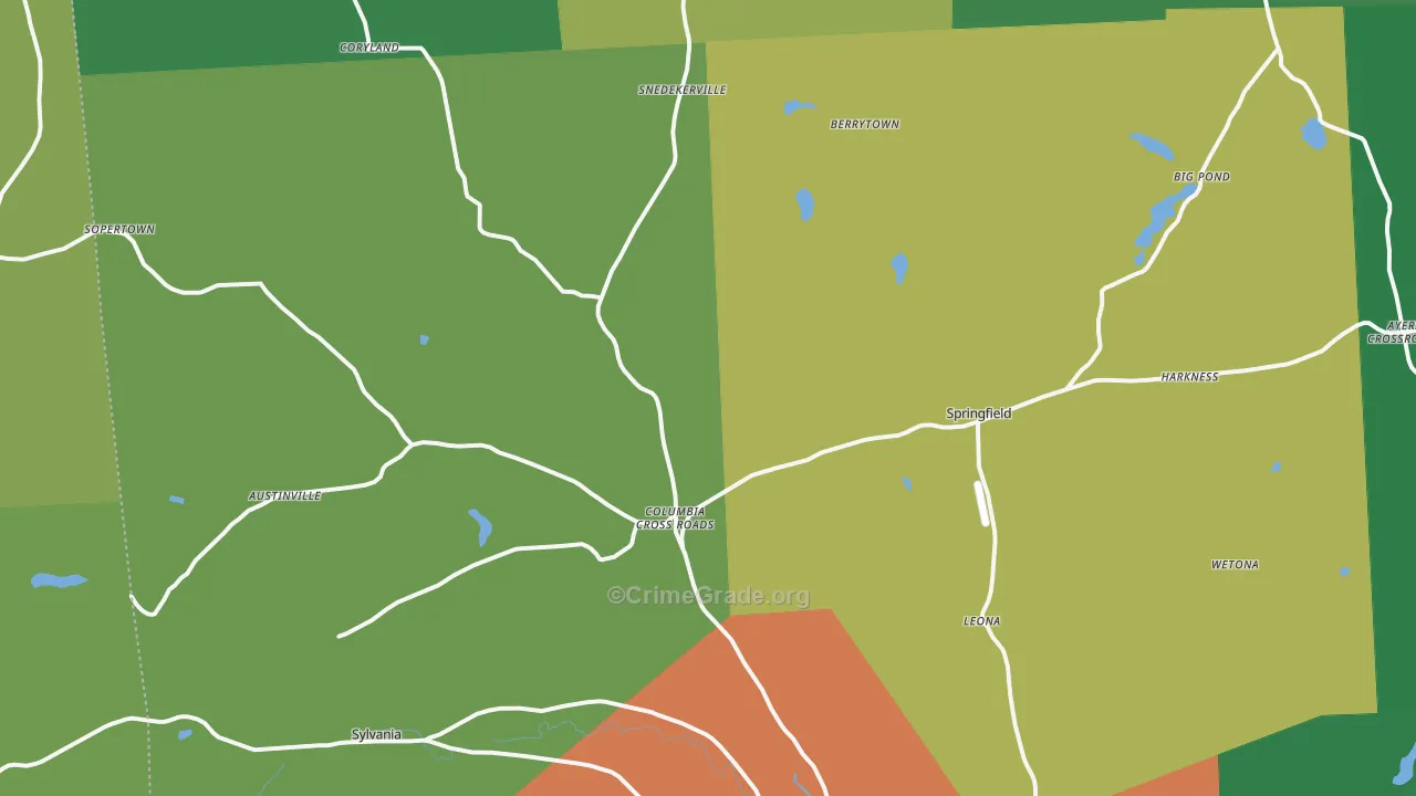 Columbia Cross Roads, PA Map of Theft Rates
