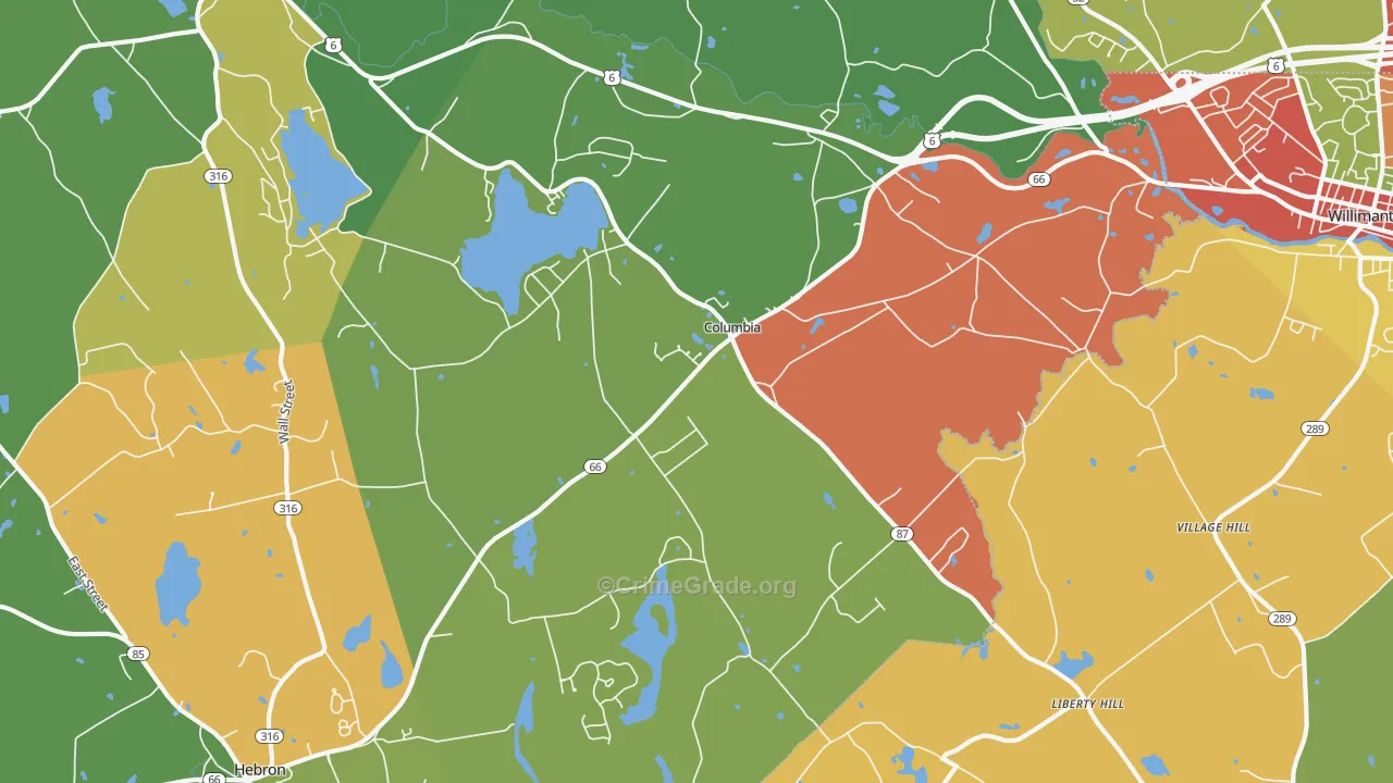 Columbia, CT Map of Theft Rates