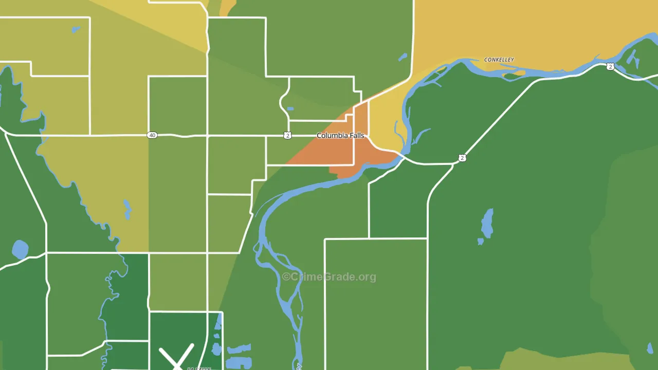Columbia Falls, MT Map of Theft Rates