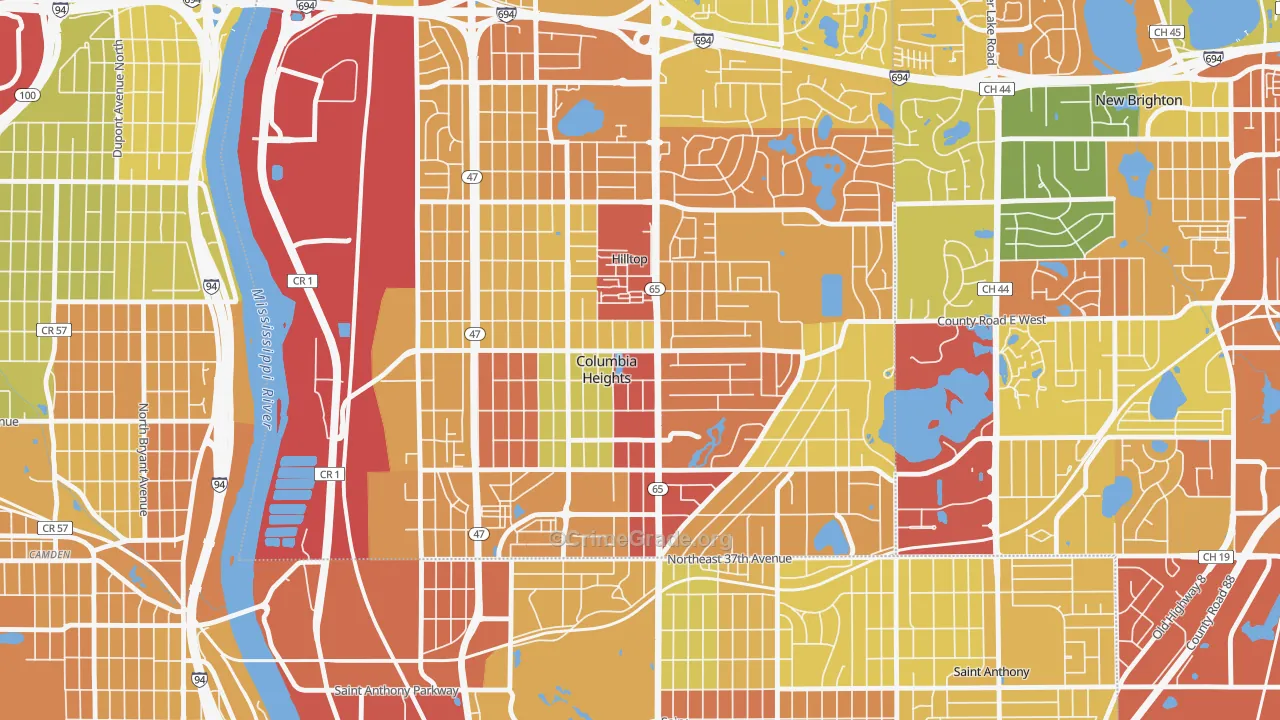 Columbia Heights, MN Map of Theft Rates