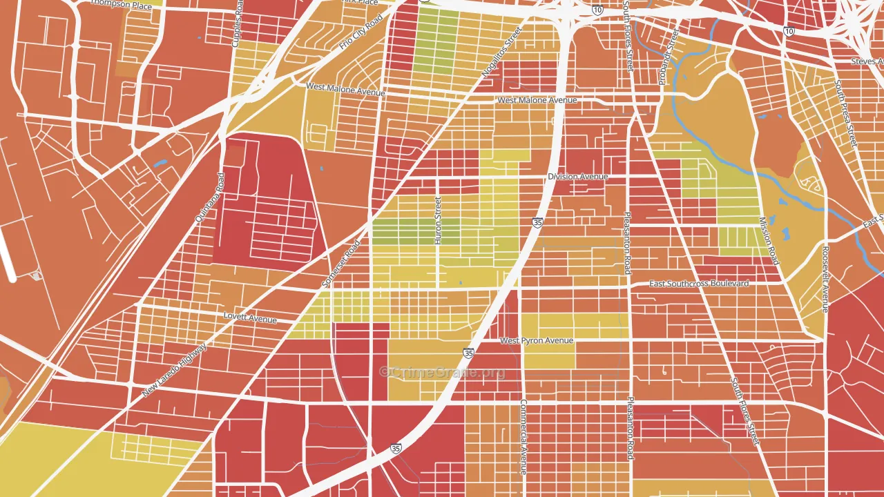 Columbia Heights, San Antonio, TX Map of Theft Rates