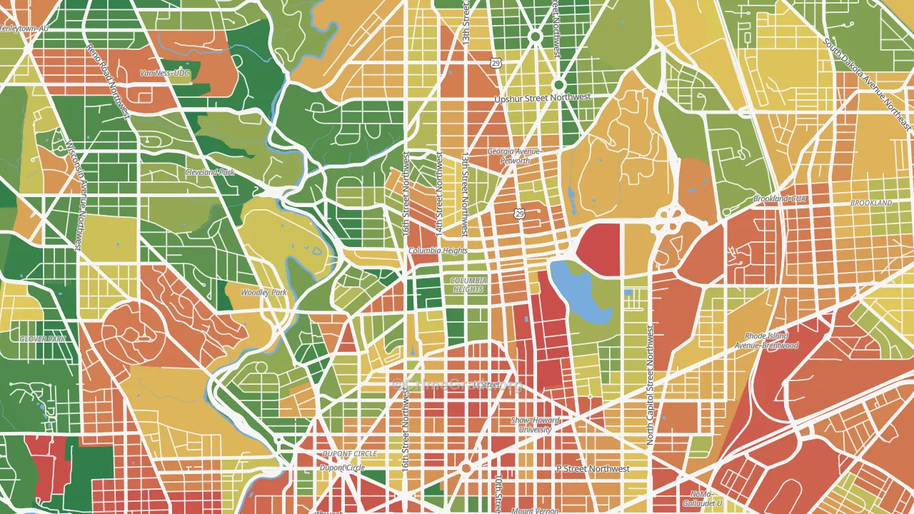 Columbia Heights, Washington, DC Map of Theft Rates