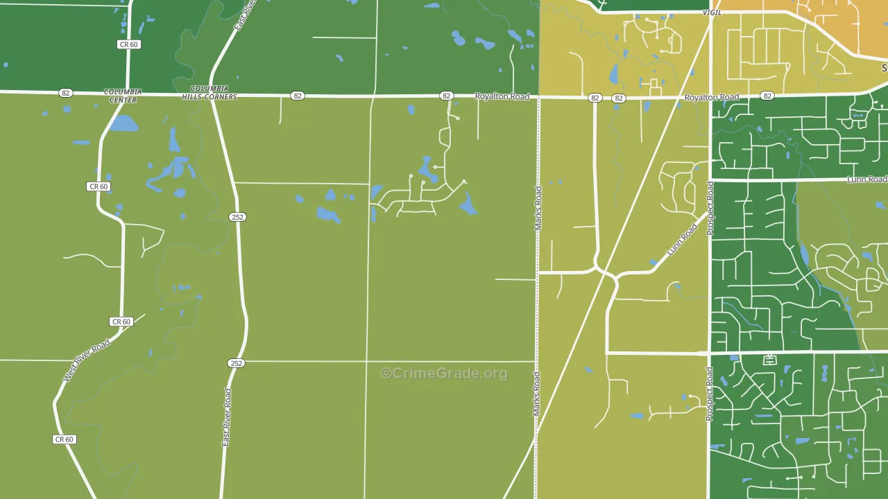 Columbia Hills Corners, OH Map of Theft Rates