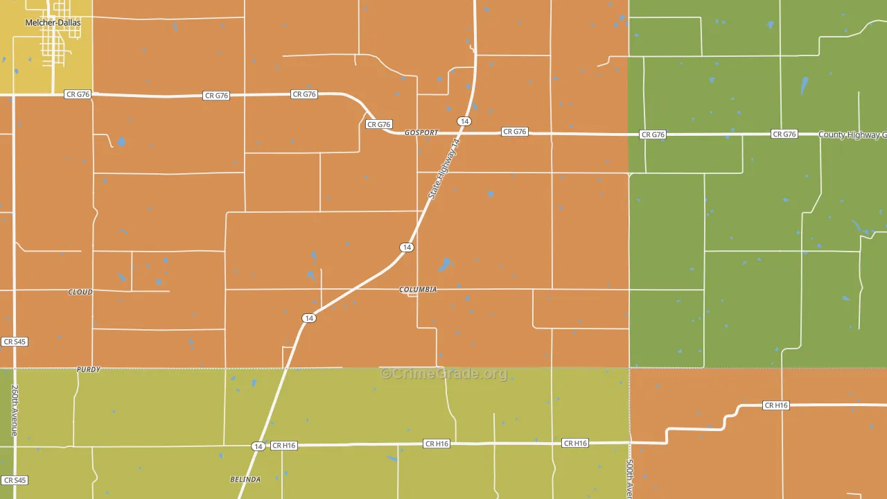 Columbia, IA Map of Theft Rates