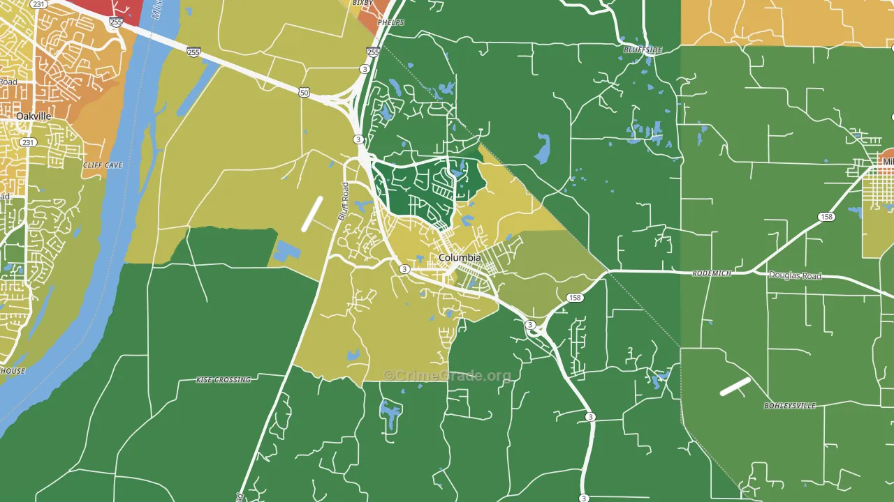 Columbia, IL Map of Theft Rates