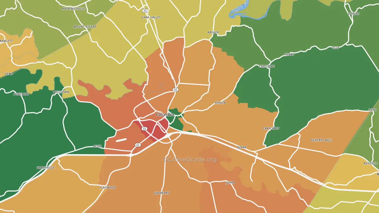 Columbia, KY Map of Theft Rates