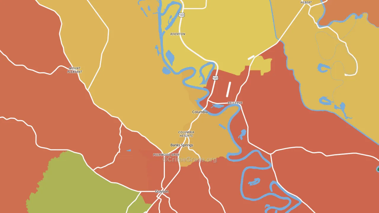 Columbia, LA Map of Theft Rates