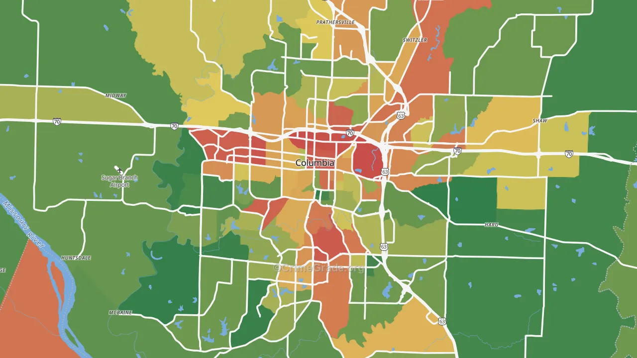 Columbia, MO Map of Theft Rates
