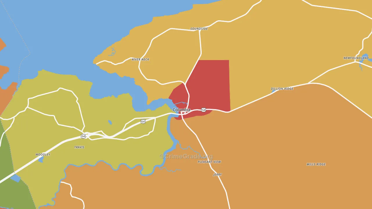 Columbia, NC Map of Theft Rates