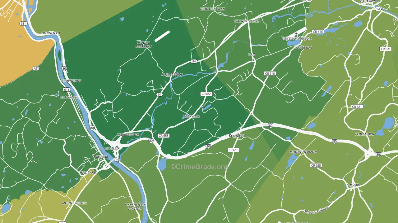 Columbia, NJ Map of Theft Rates