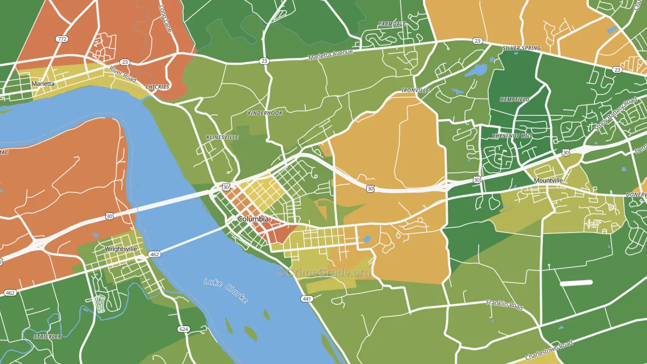 Columbia, PA Map of Theft Rates