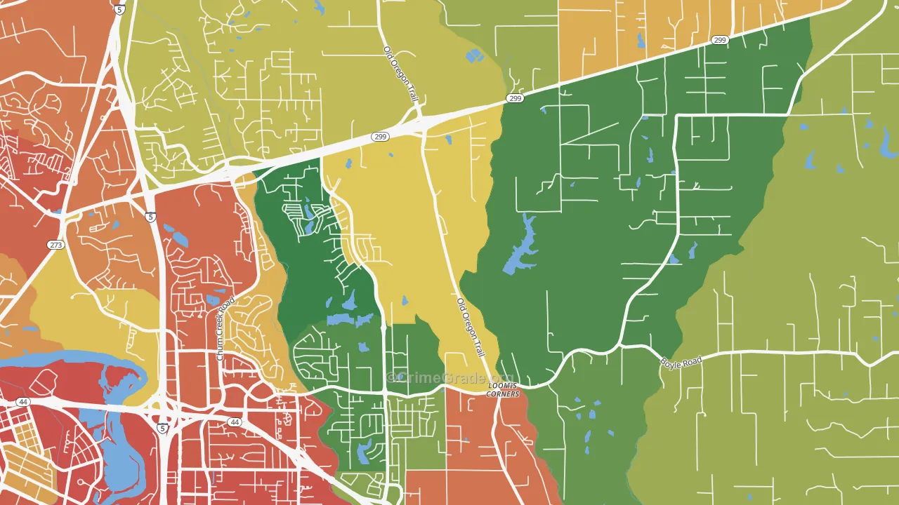 Columbia, Redding, CA Map of Theft Rates