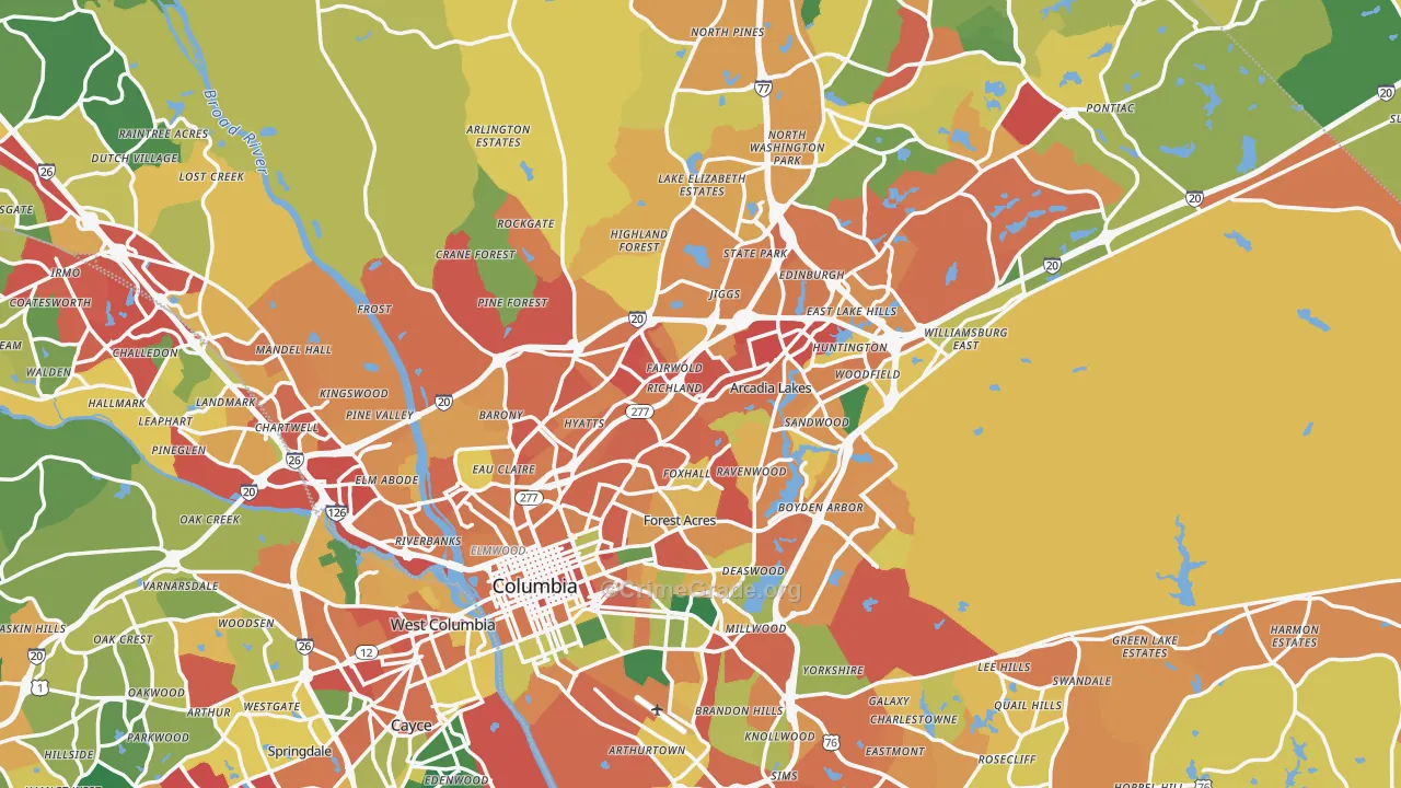 Columbia, SC Map of Theft Rates
