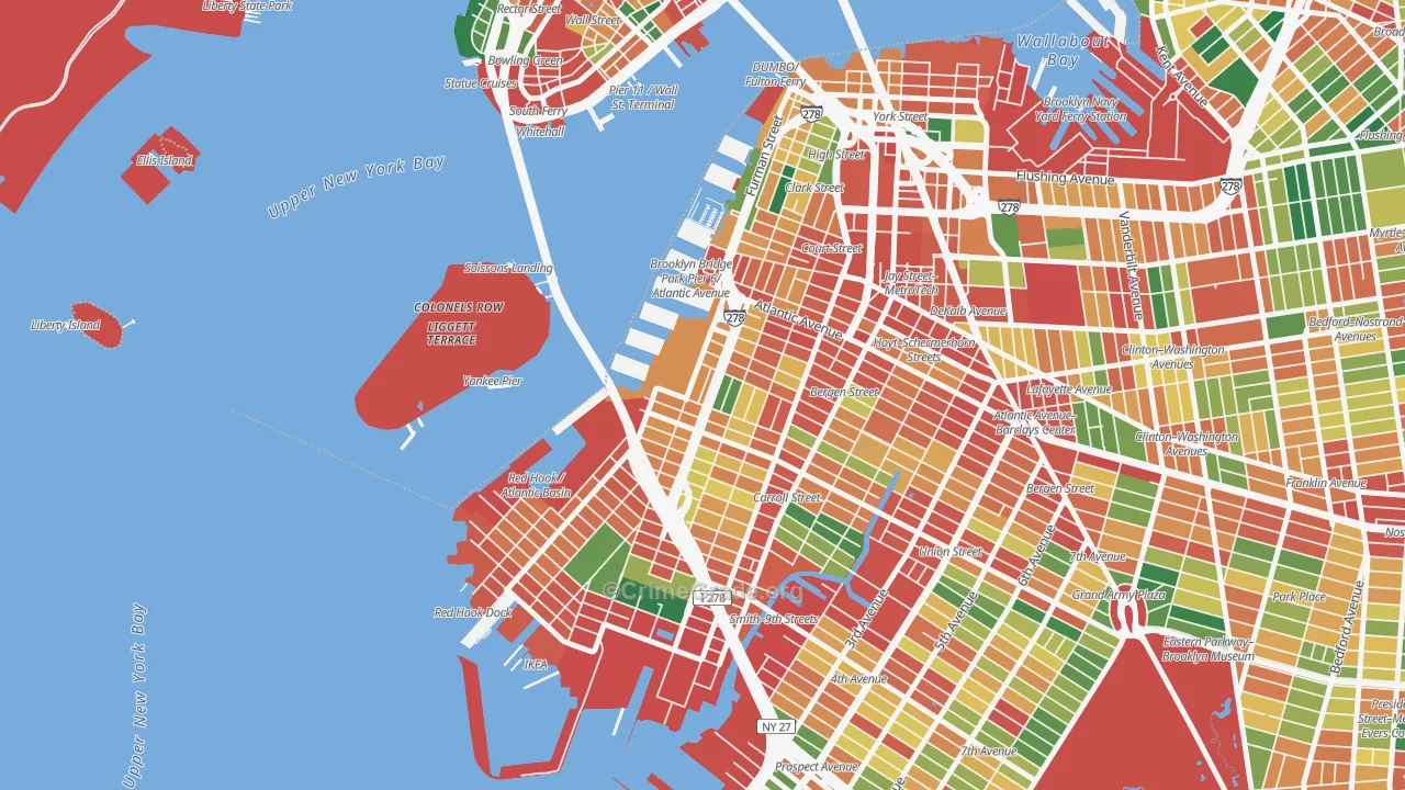Columbia Street Waterfront District, Brooklyn, NY Map of Theft Rates