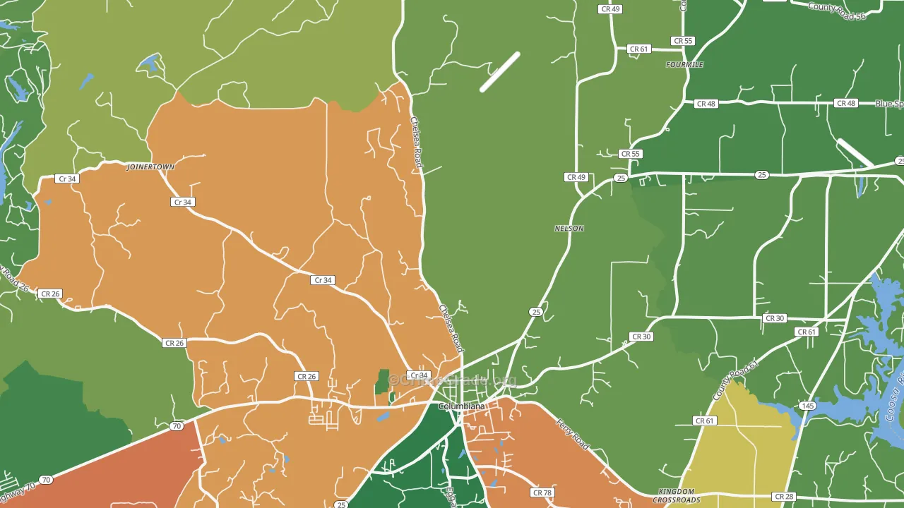 Columbiana, AL Map of Theft Rates