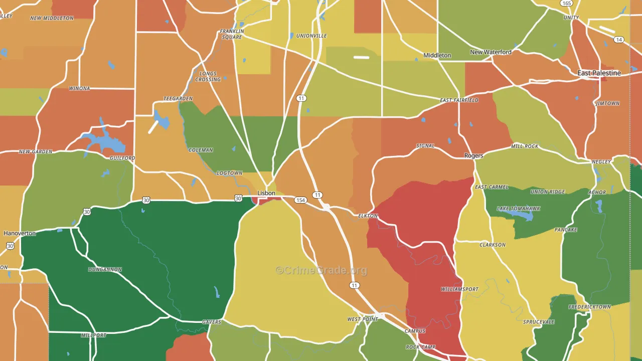 Columbiana County, OH Map of Theft Rates