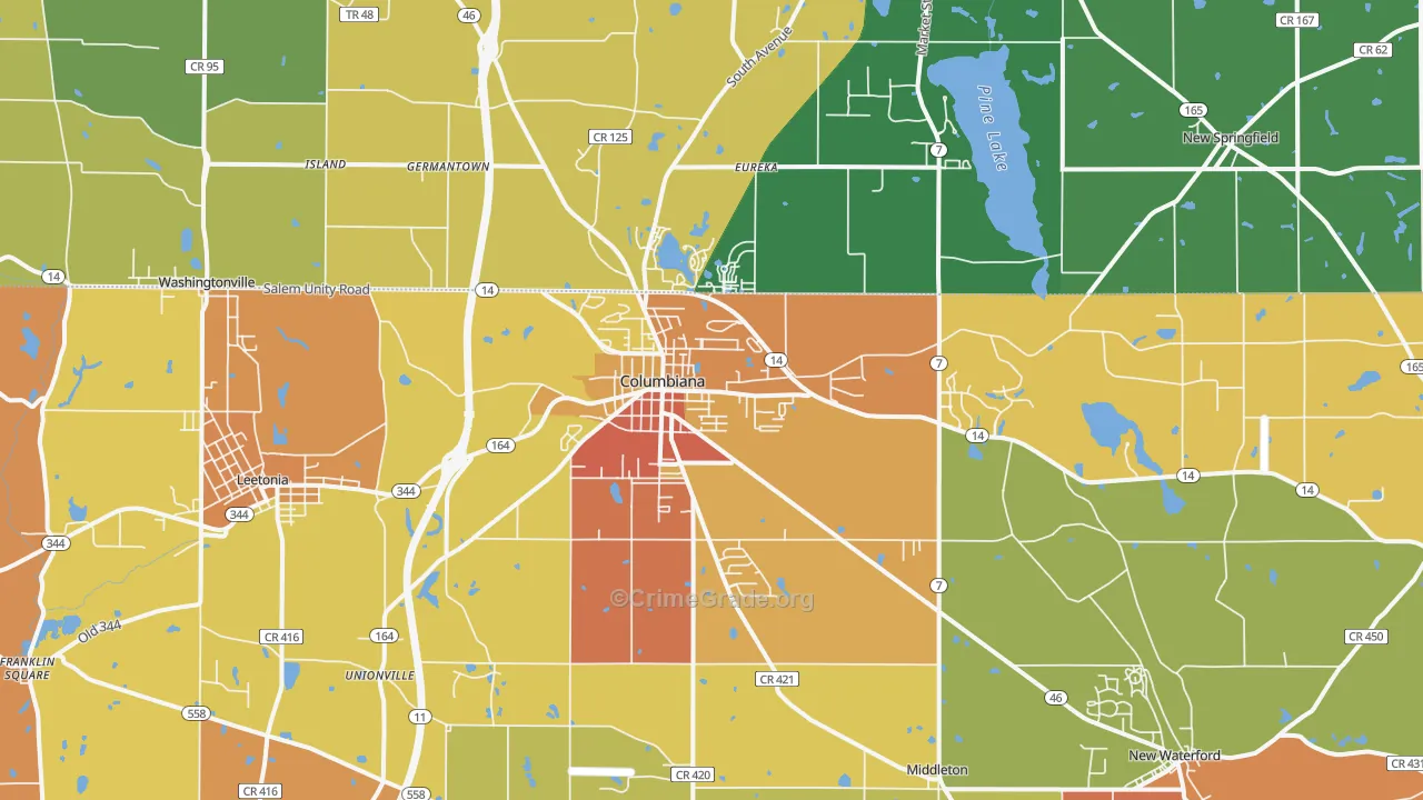 Columbiana, OH Map of Theft Rates