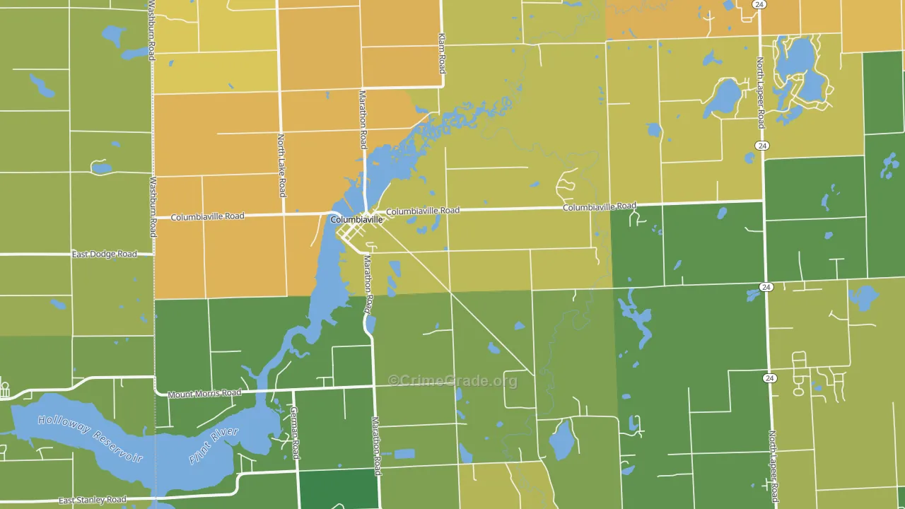 Columbiaville, MI Map of Theft Rates