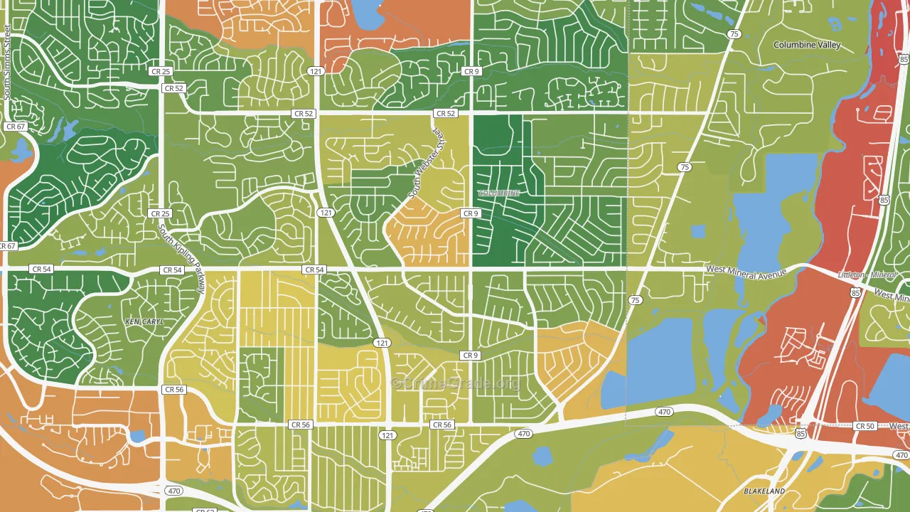 Columbine Knolls South, Columbine, CO Map of Theft Rates