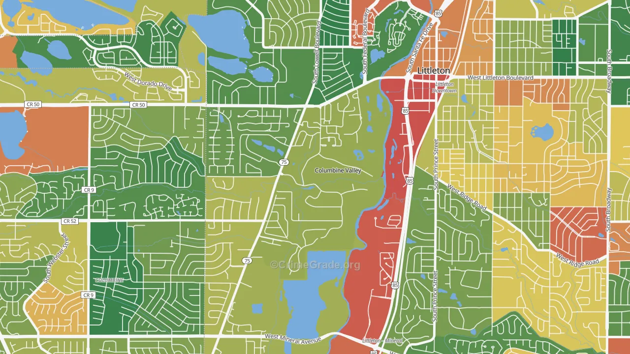 Columbine Valley, CO Map of Theft Rates