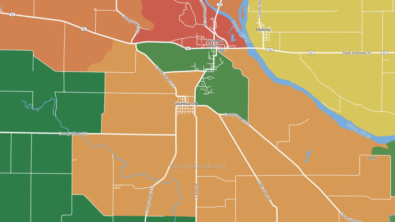 Columbus City, IA Map of Theft Rates
