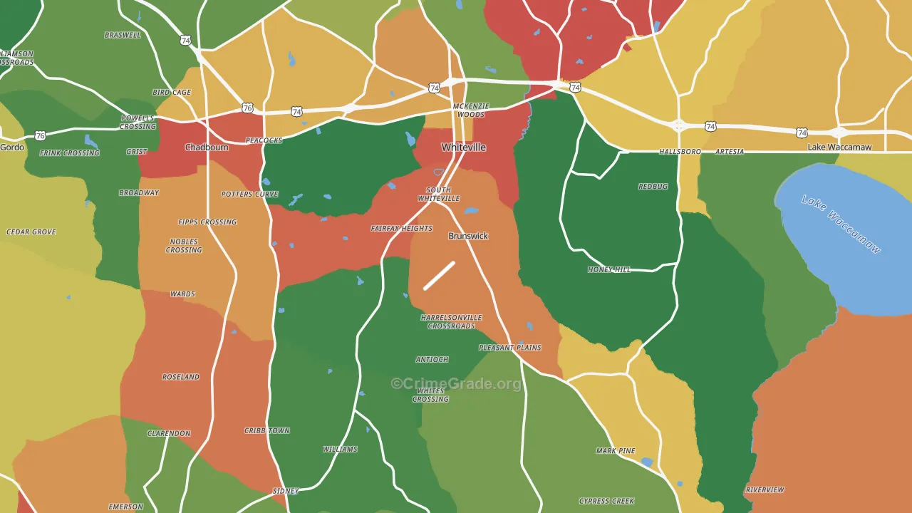 Columbus County, NC Map of Theft Rates