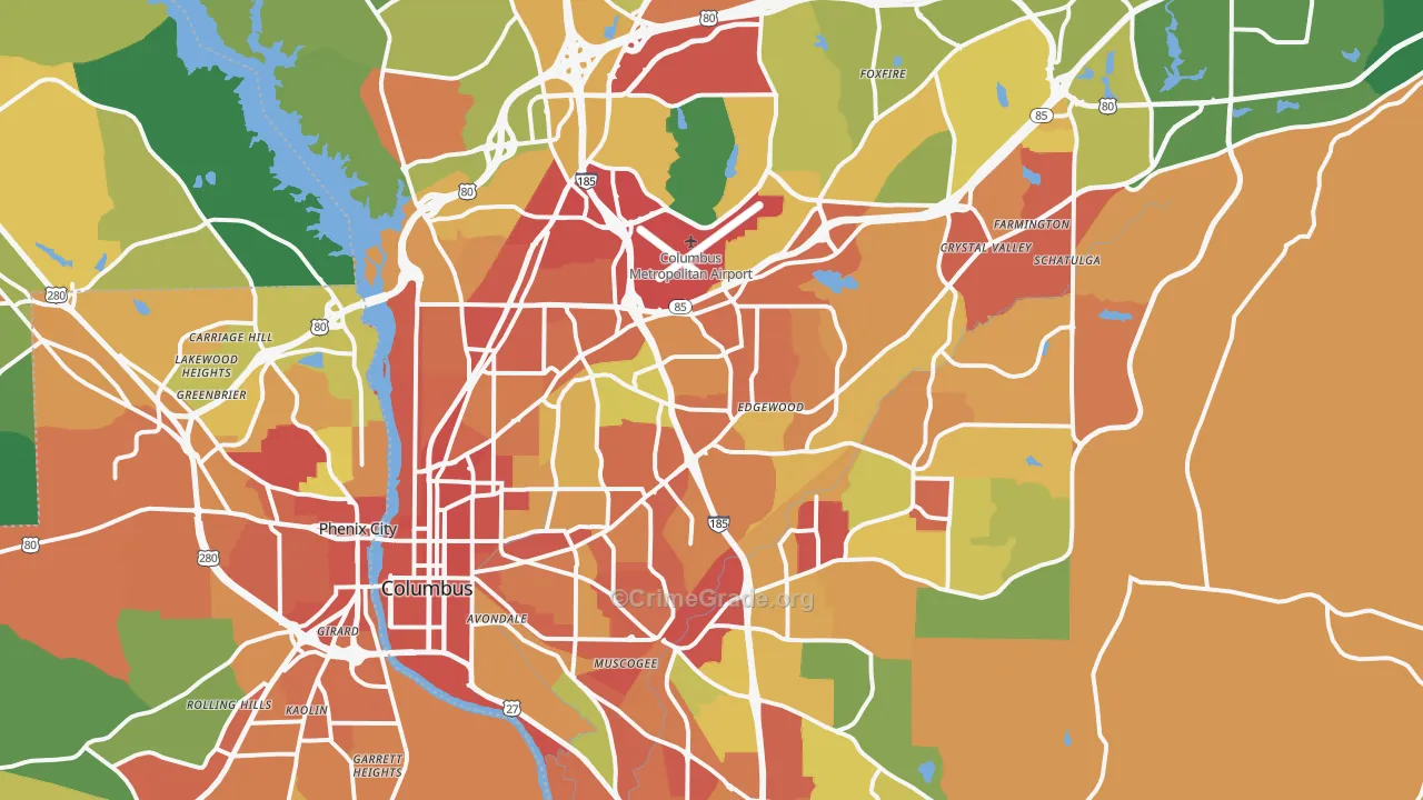 Columbus, GA Map of Theft Rates