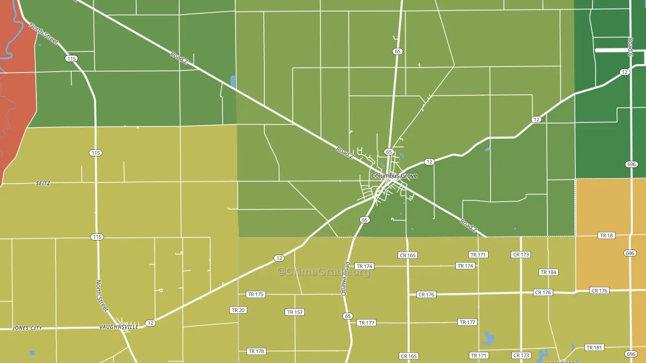 Columbus Grove, OH Map of Theft Rates