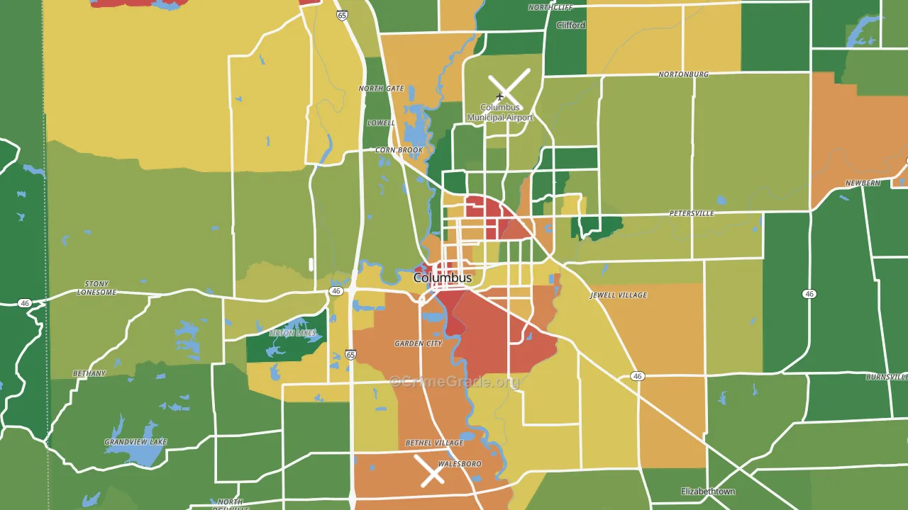 Columbus, IN Map of Theft Rates