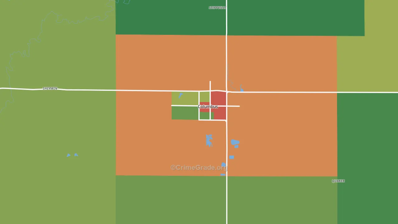Columbus, KS Map of Theft Rates
