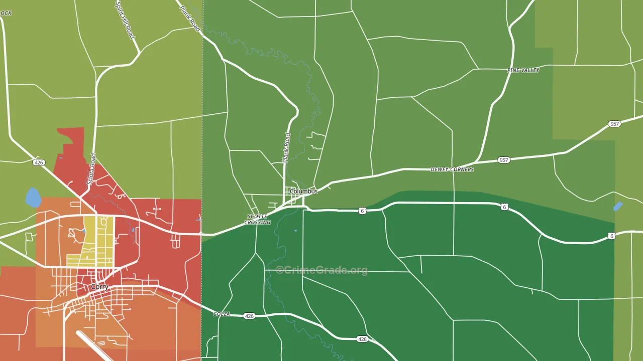 Columbus, PA Map of Theft Rates