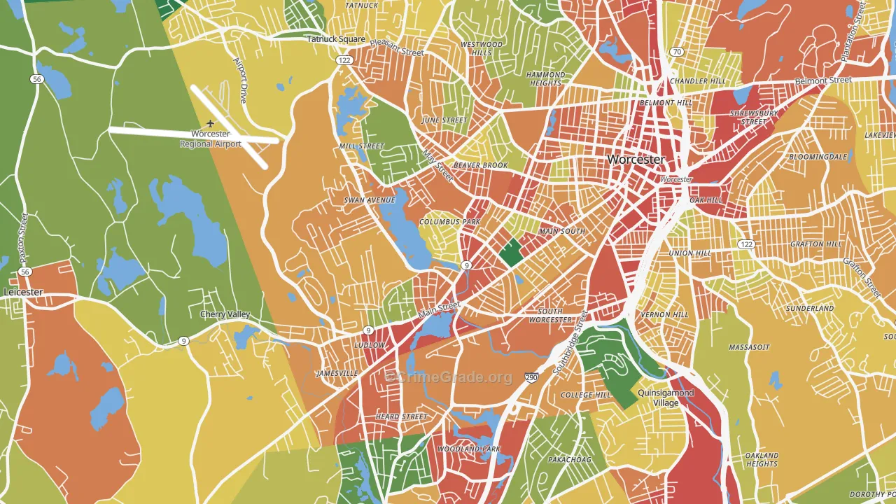 Columbus Park, Worcester, MA Map of Theft Rates