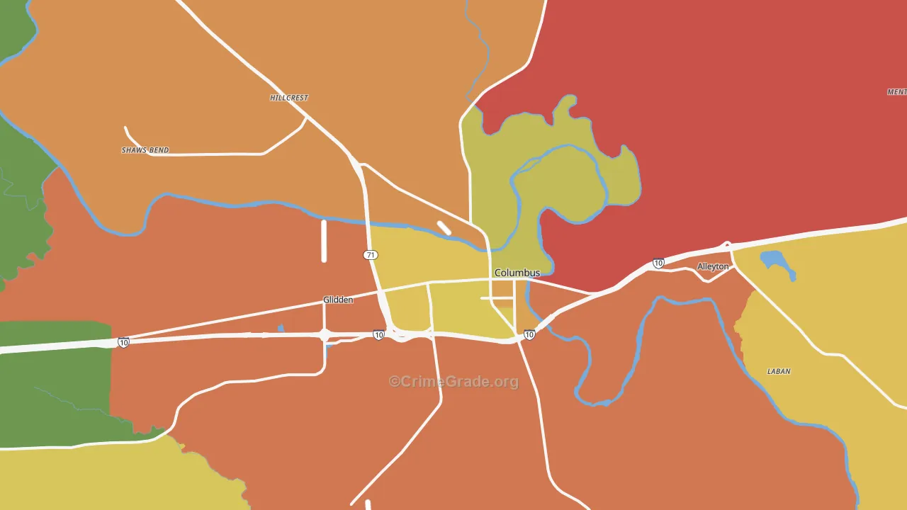 Columbus, TX Map of Theft Rates