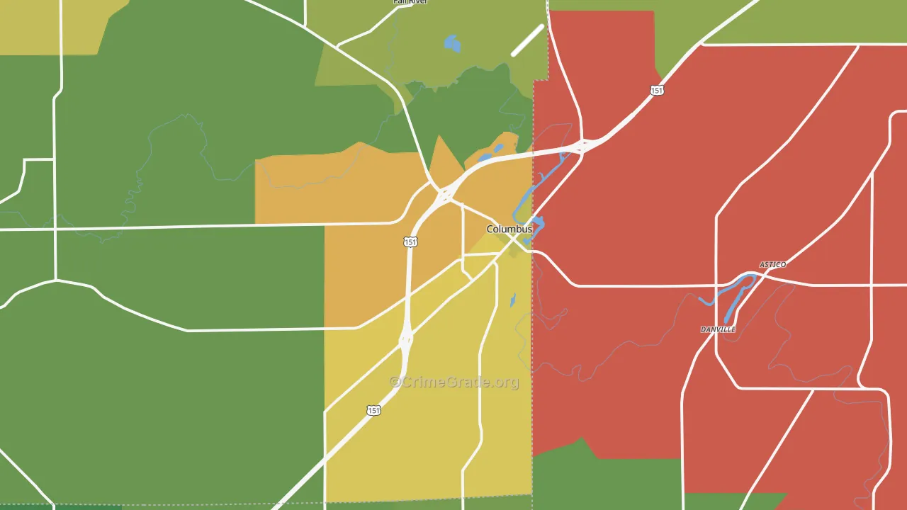 Columbus, WI Map of Theft Rates