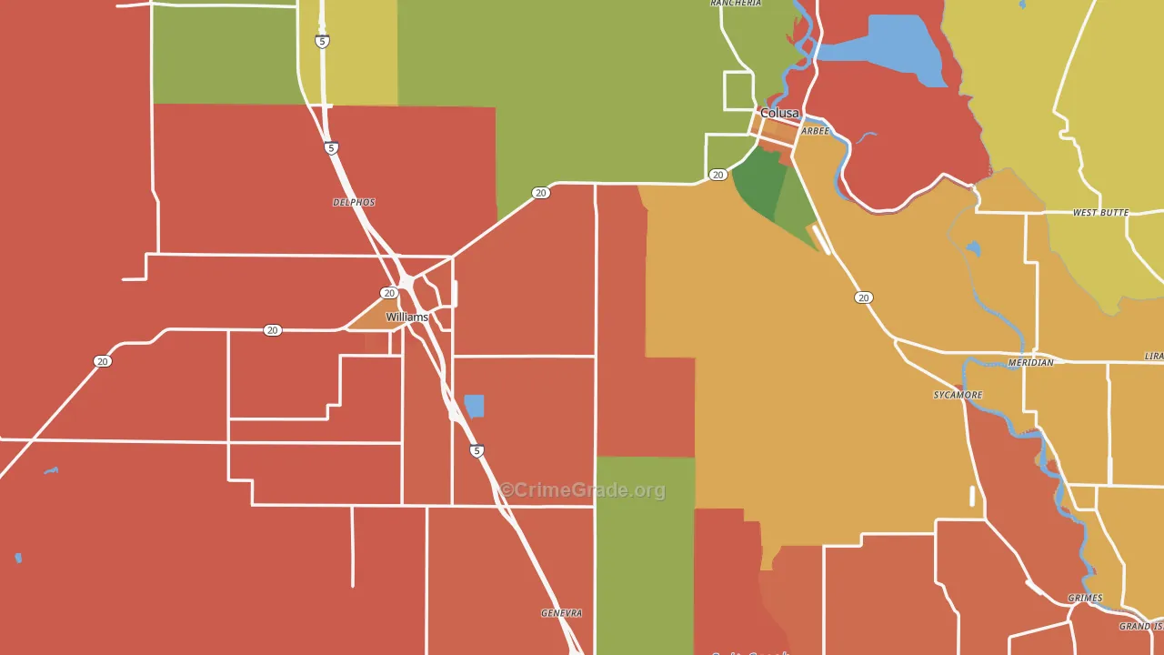 Colusa County, CA Map of Theft Rates