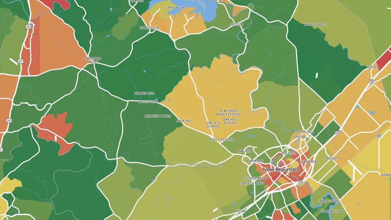 Comal County, TX Map of Theft Rates
