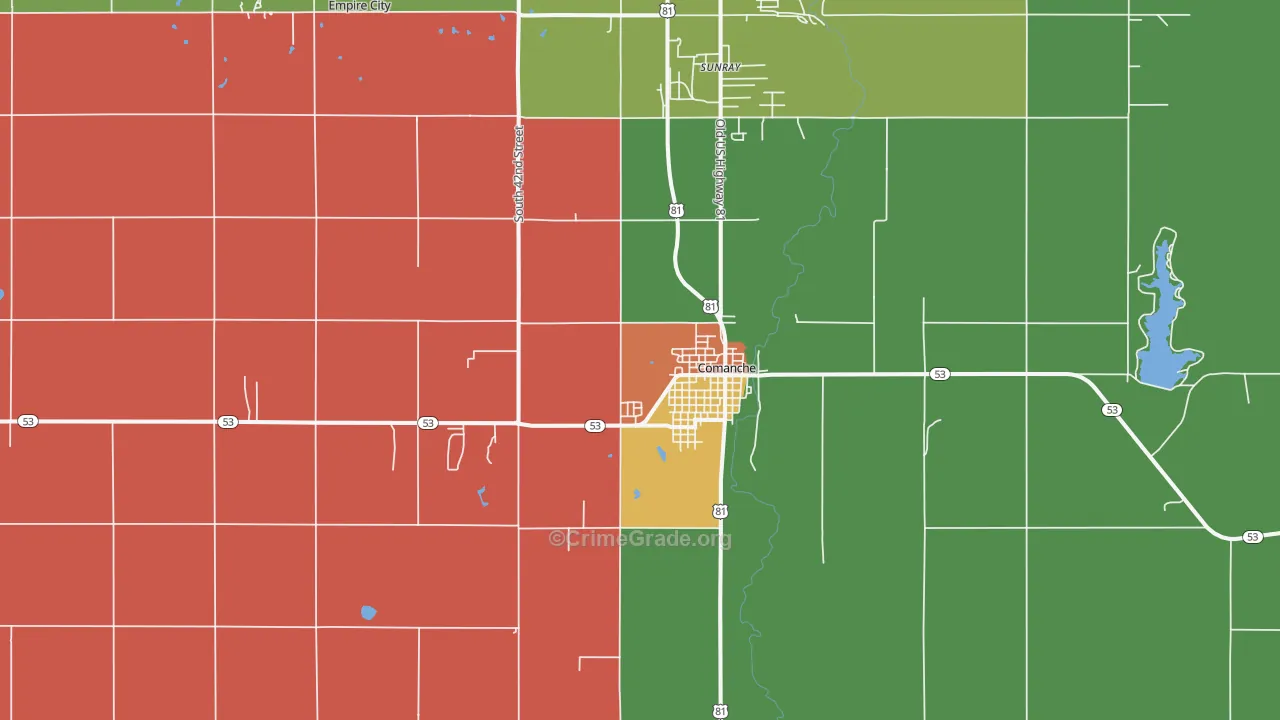 Comanche, OK Map of Theft Rates