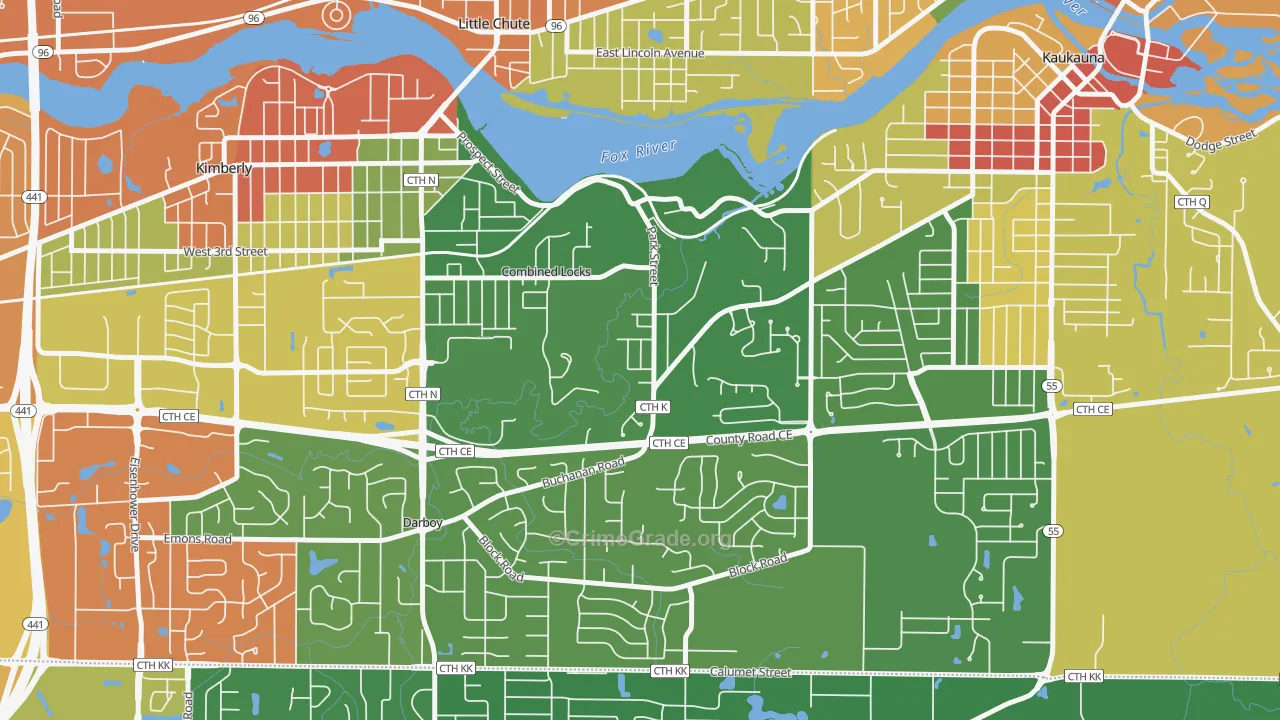 Combined Locks, WI Map of Theft Rates